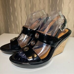 Söfft Black Patent Leather Women's 9.5 N Platform Wedge Heel Open Toe Sandals